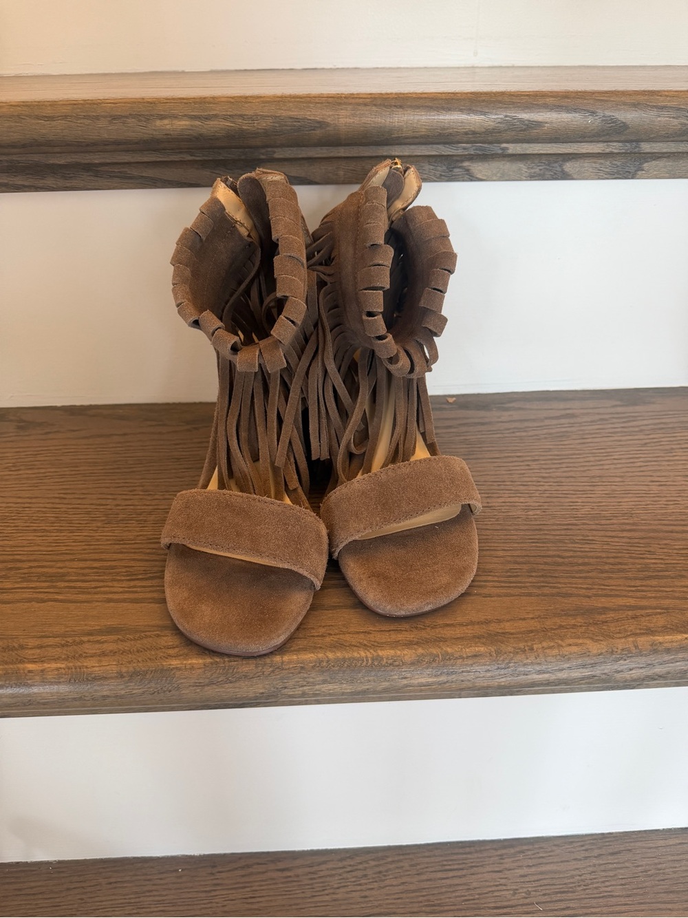 Matiko Tan Suede Fringe Block Heel Sandals - EU 37 / US 6.5